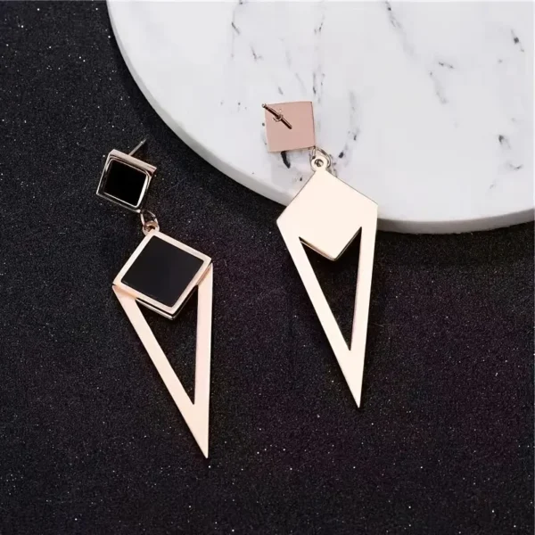 Chic Black Enamel Dangle Earrings - Image 2