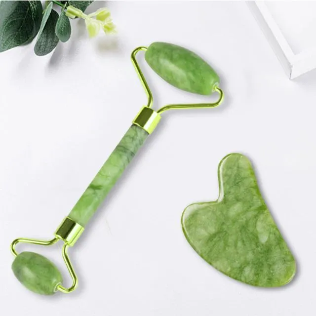 Jade Stone Roller & Gua Sha Facial Tools Set