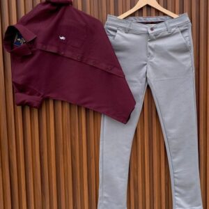 Maroon Shirt & Ash White Pant Combo