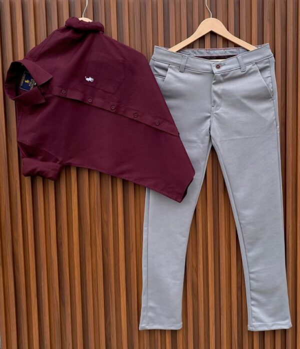 Maroon Shirt & Ash White Pant Combo