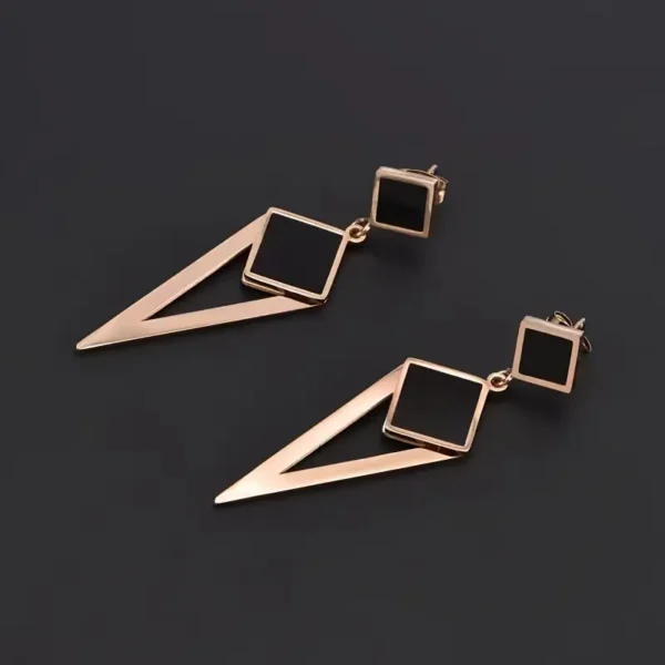 Chic Black Enamel Dangle Earrings - Image 4